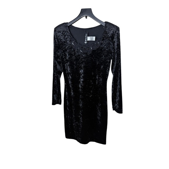 All that Jazz Dresses & Skirts - All That Jazz Vintage 90s Black Crushed Velvet Mini Dress Lace Sequin M